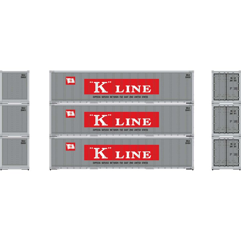 40' Smooth Side Containers K-Line KKLU 204532, 204411, 204351 (3-pack) - 63394 : HO