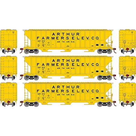 FMC 4700 3-Bay Covered Hopper Arthur Farmers Elevator AFEX 105, 107, 112 3-Pack - 81579 : HO