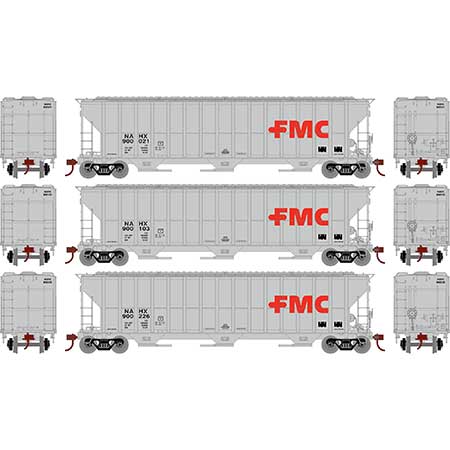 FMC 4700 3-Bay Covered Hopper FMC NAHX 900021, 900103, 900226 (3-Pack) - 81582 : HO