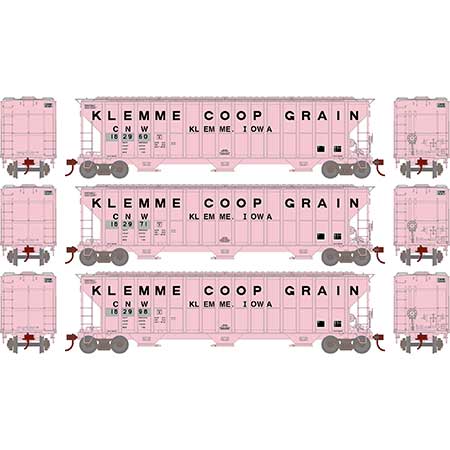 FMC 4700 3-Bay Covered Hopper Chicago & NorthWestern Ex/Klemme Coop Grain  (3-Pack) : HO