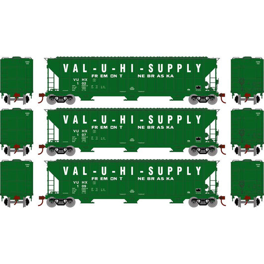 FMC 4700 3-Bay Covered Hopper Val-U-HI Supply VUHX 102, 107, 109 3-Pack - 81591 : HO