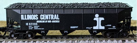 70 Ton Offset-Side 3-Bay Hopper w/Load Illinois Central IC 67228 - 74074 : N