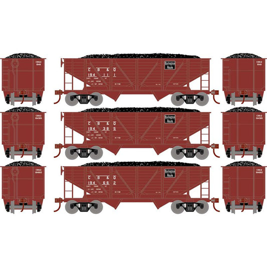 34' 2-Bay Composite Coal Hopper With Load Chicago Burlington & Quincy RTR 3-Pack-70802 : HO