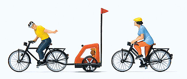 Family Bicycle Ride -- Mother Father Toddler 2 Bikes & Baby Trailer - 10636 : HO