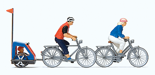 Family on Bicycle Trip -- 2 Riders w/Bikes & Baby Trailer - 10638 : HO