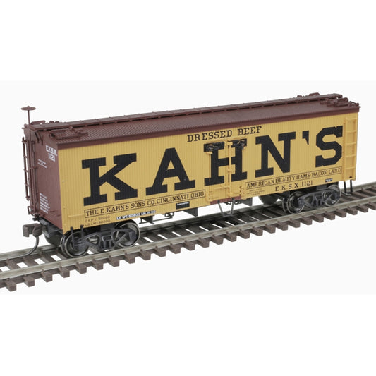 36' Wood Reefer - Ready to Run - Master(R) -- Kahn's #1110 (yellow, black, Boxcar Red) - 20007205 : HO