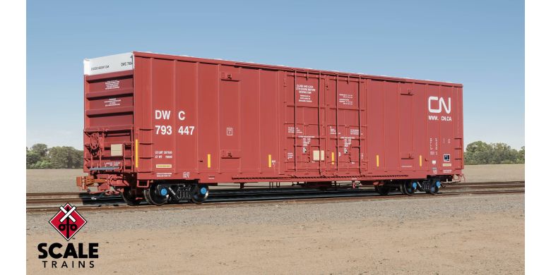 Rivet Counter Trinity 60' 7500 8' Double-Plug-Door High-Cube Boxcar, Canadian National/Conspicuity Stripes/DWC #793451 - SXT40999 : HO