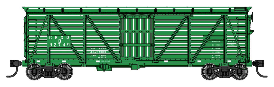 40' Wood Stock Car with Dreadnaught ends - Ready to Run -- Chicago, Burlington & Quincy #52872-D - 41506 : HO