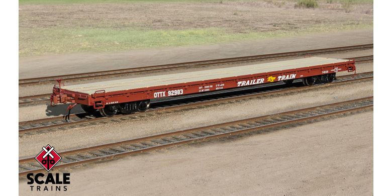 HO Scale Pullman-Standard F60GH 60' Flatcar,Trailer Train/Oxide Red/OTTX #92983  - 15061 : HO