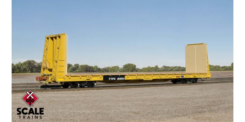 BSC F68AH Bulkhead Flatcar Trailer Train TTX/Yellow/Red Logo/TTPX 81155 - 38392 : HO