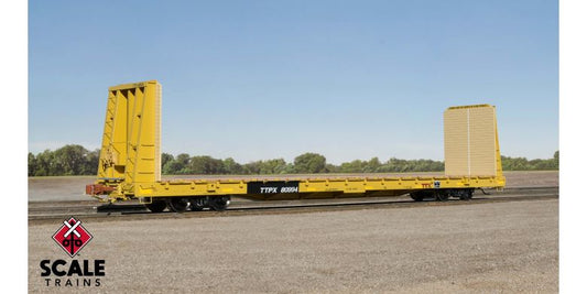 BSC F68AH Bulkhead Flatcar Trailer Train TTX/Yellow/Red Logo/R1/Patched/TTPX 81155 - 38393 : HO