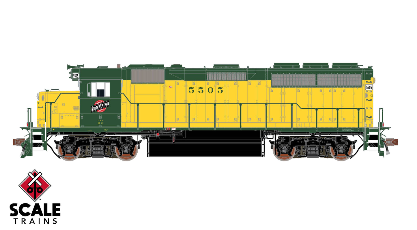 EMD GP40 Phase Ia, Chicago & NorthWestern/OY Scheme/Employee Owned #5525 DCC & Sound Equipped - 40173 : HO