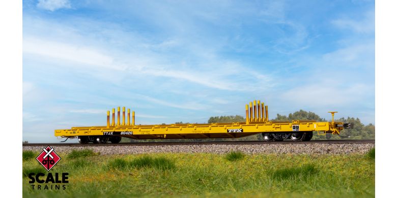 BSC F68BH Finger Rack Flatcar, TTX/Yellow Repaint/Patched/1991 Speed Logo #80441 - SXT41749 : HO