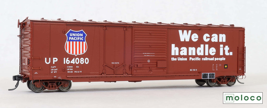 Omaha 50' Combo 15-2 boxcar, BC-50-5, We can handle it... scheme PO 12-77, UP #164080 - 7505501 : HO