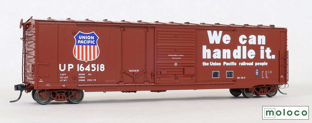 Omaha 50' Combo 15-2 boxcar, BC-50-6 &-5, We can handle it...PO 11-75, UP #164518 - 7505803 : HO