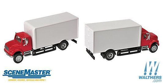 International 4900 Single-axle Box Van Red Cab/White Box - 11291 : HO