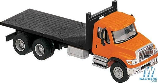 International 7600 3-Axle Flatbed Truck Orange Cab/Black Flatbed - 11651 : HO