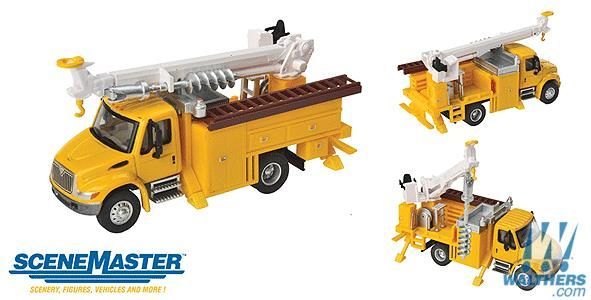 International 4300 Truck - Assembled -- Utility Truck w/drill (yellow) - 11732 : HO