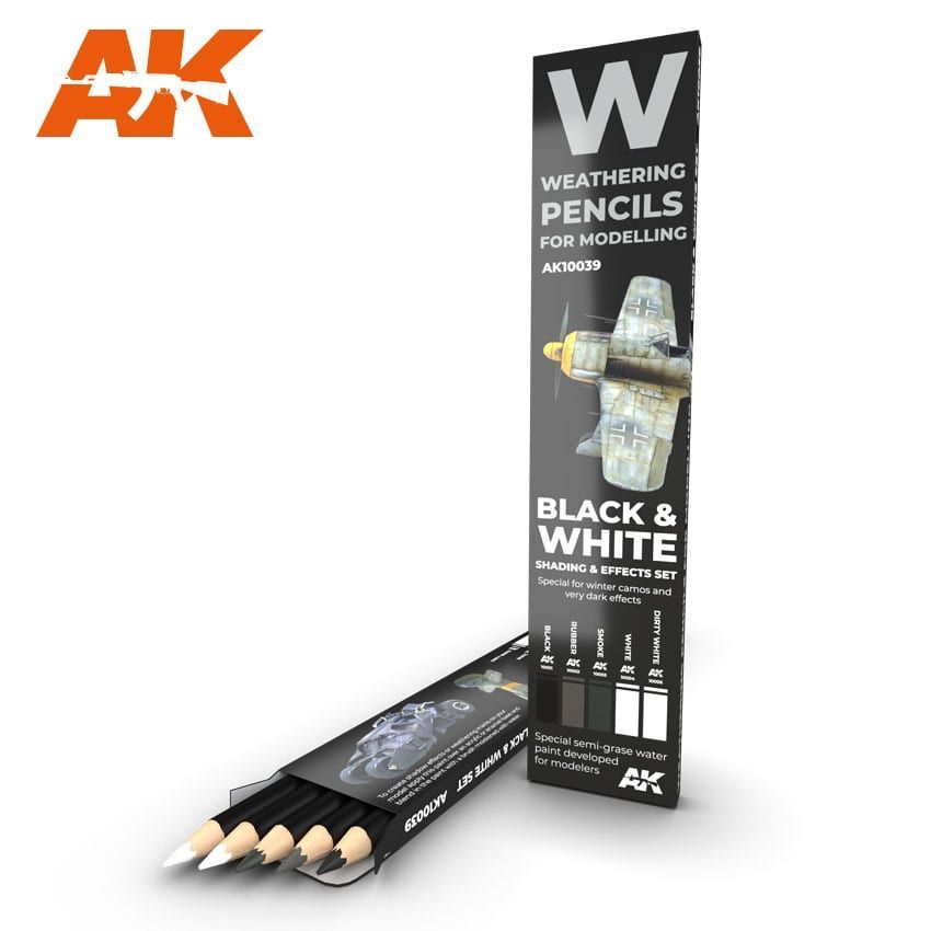 Weathering Pencils - BLACK & WHITE, SHADING & EFFECTS SET - AK10039