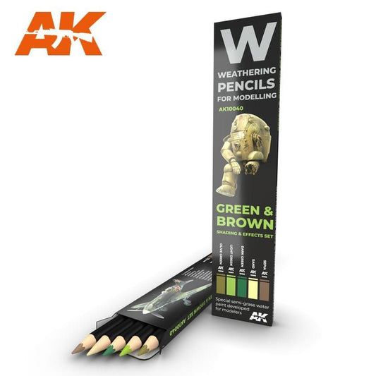 Weathering Pencils: GREEN & BROWN, SHADING & EFFECTS Set - AK10040