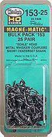 #153-25 HO Scale Bulk Pack - 25 pair #153 Scale Whisker® Metal Couplers - Short (1/4") Centerset Shank-15325 : HO