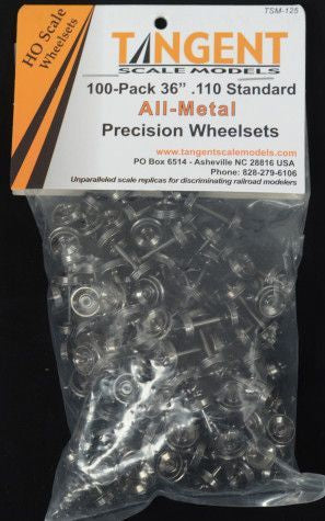 36 Inch .110 Standard All-metal Precision Wheelsets - 100 Pack-125 : HO