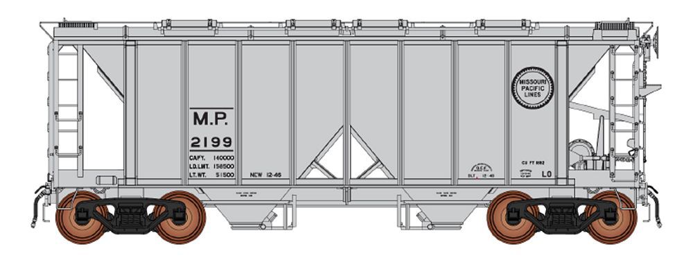 1958 Cu. FT . 2-Bay Hopper Closed Sides Missouri Pacific-48688 : HO