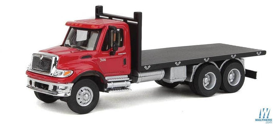 International 7600 3-Axle Flatbed Truck Red Cab, Black Flatbed - 11652 : HO
