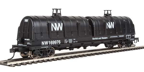 50' Evans Cushion Coil Car - Norfolk and Western NW 169976 w/Glass-Fiber Hoods - 105252 : HO