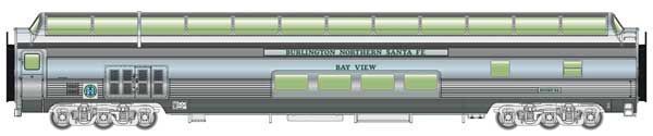 85' Budd Big Dome Bar Lounge Dormitory Burlington Northern Santa Fe BNSF 31 - 14502 : HO