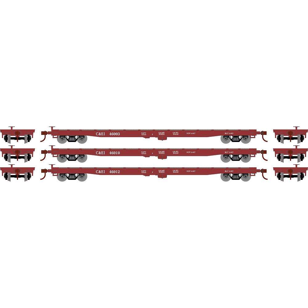 60' Flat Car, C&EI (3-pack) - 98082 : HO