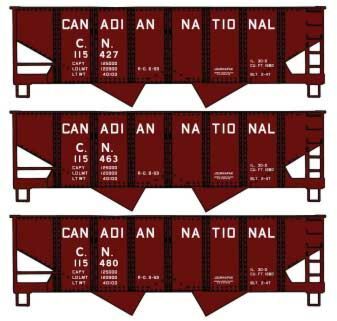 USRA 55-Ton 2-Bay Open Hopper Canadian National (3-Pack) Kit-8145 : HO