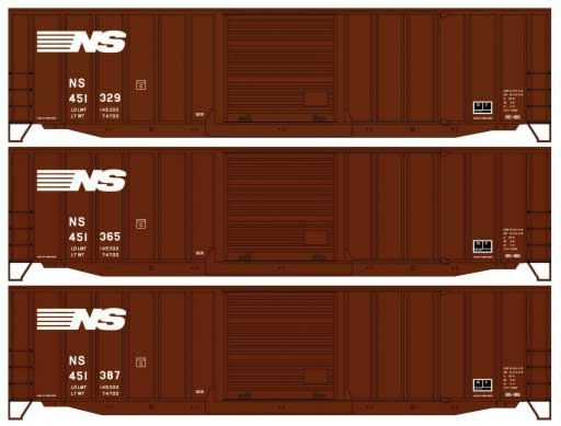 50' Exterior-Post Modern Boxcar 3-Pack Kit Norfolk Southern - 8147 : HO
