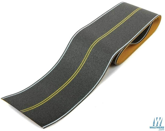 Flexible Self-Adhesive Paved Roadway -- Vintage and Modern No Passing Zone (double yellow center) - 1252 : HO