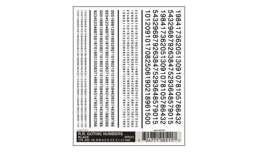 Dry Transfer Decals - RR Gothic Numbers-Black - DT511