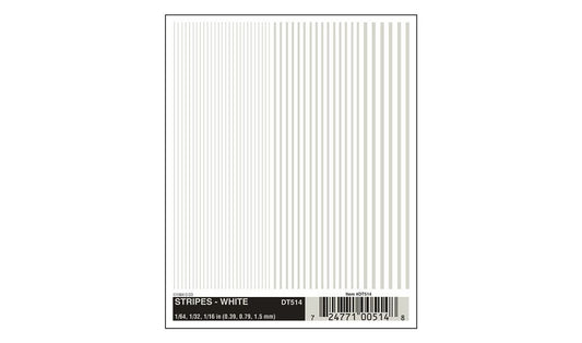 Dry Transfer Decals - White Stripes 1/64, 1/32 & 1/16" - DT514