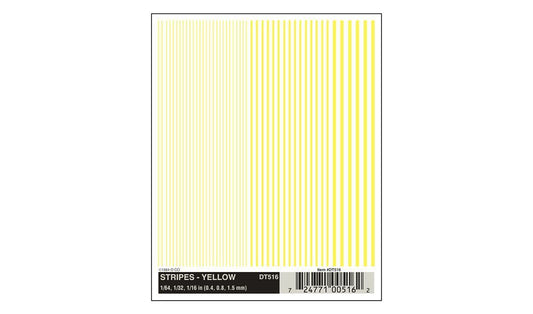 Dry Transfer Decals Yellow Stripes 1/64"  1/32"  1/16" - DT516