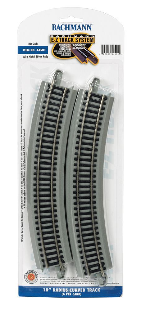 Curved Track w/ Nickel Silver Rail & Gray Roadbed - E-Z Track(R) - 18 Inch 45.7cm Radius pkg(4) - 44501 : HO