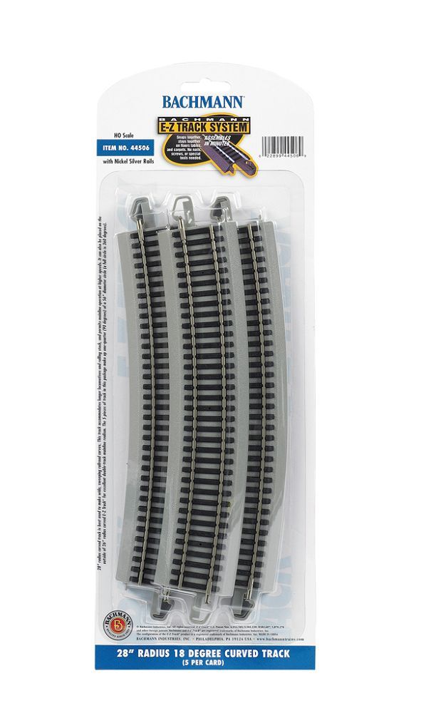 Curved Track w/ Nickel Silver Rail & Gray Roadbed - E-Z Track(R) - 28 Inch Radius pkg(5) - 44506 : HO