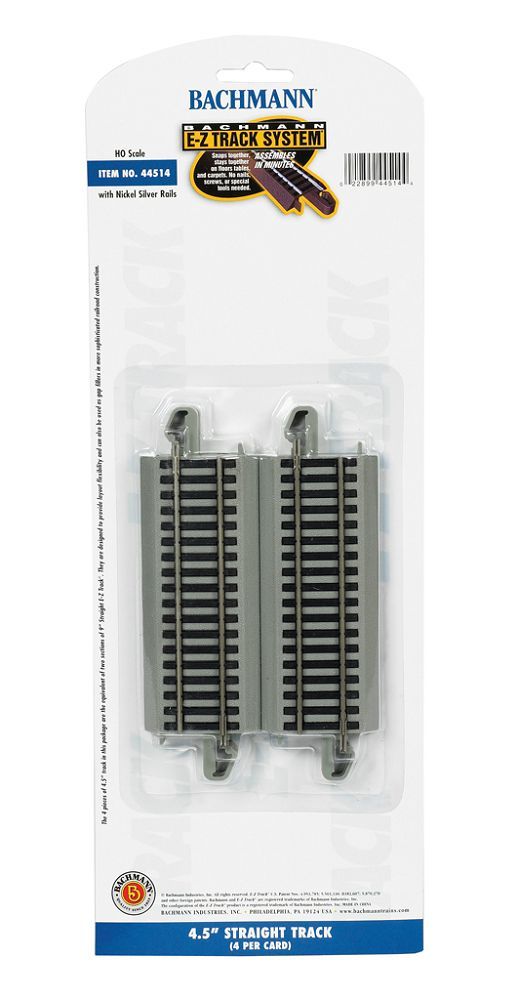 4.5 Inch Straight Track w/ Nickel Silver Rail & Gray Roadbed - E-Z Track(R) pkg(4) - 44514 : HO