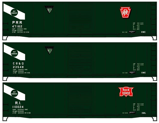 General American 50' Steel Boxcar 3-Car Set Pennsylvania CB&Q #23548, PRR #47162 and RI #110024 Kit - 8121 : HO
